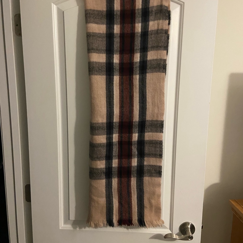 Oversized Plaid Scarf with Pink and Black Accents